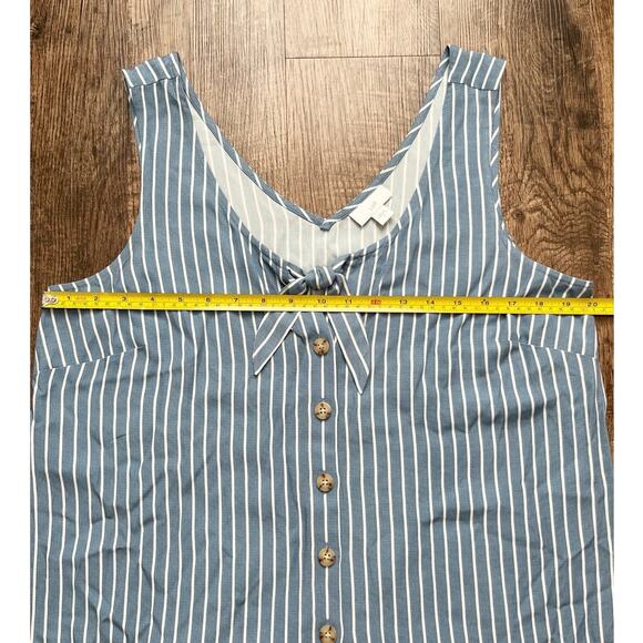 J. Jill Women Medium Blue White Striped Front Tie Button Down Tank Top Blouse - Picture 6 of 8